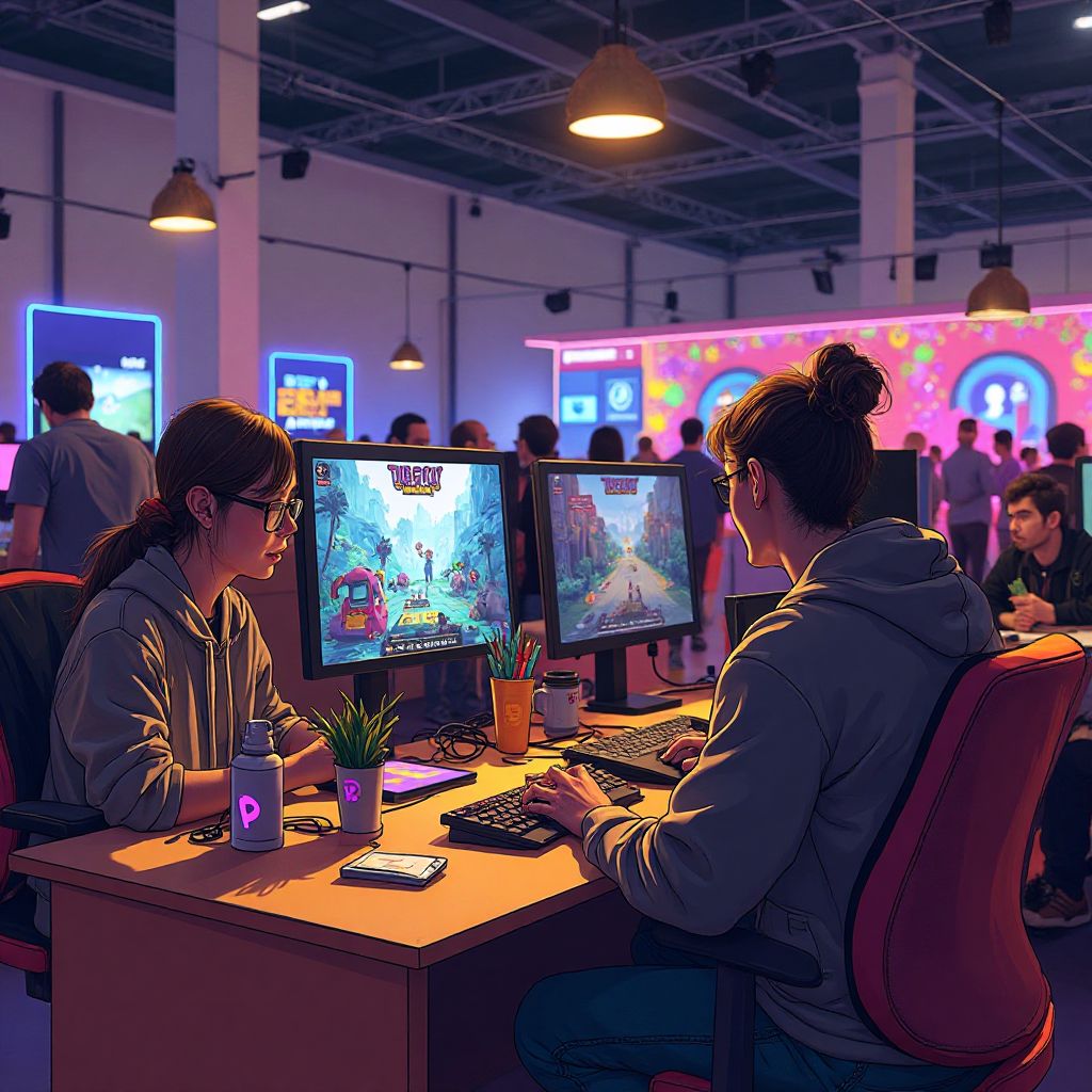 Indie game developers presenting their games